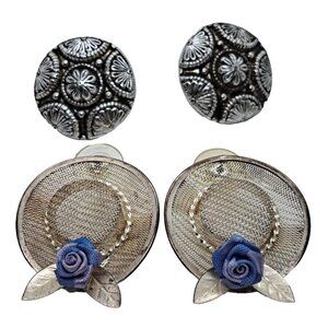 2 Pair Vintage Silver Tone Metal Pierced Earrings